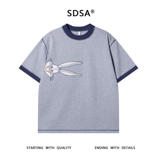 T3418夏季高级感新款潮牌撞色刺绣兔子圆领短袖T恤百搭宽松设计师上衣 商品图1