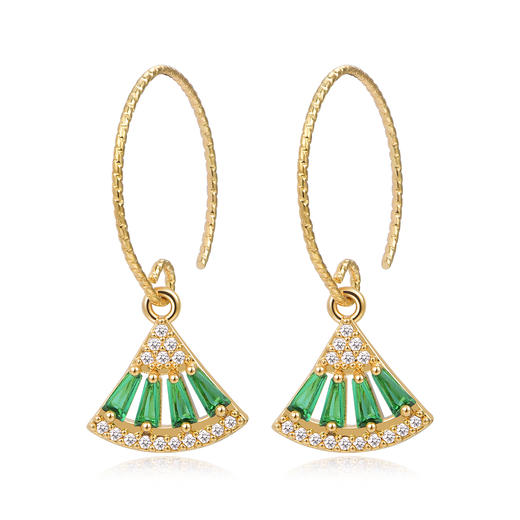 PIARA法式复古耳圈耳环气质锆石祖母绿扇影耳坠女微镶耳饰EAB0003 商品图0