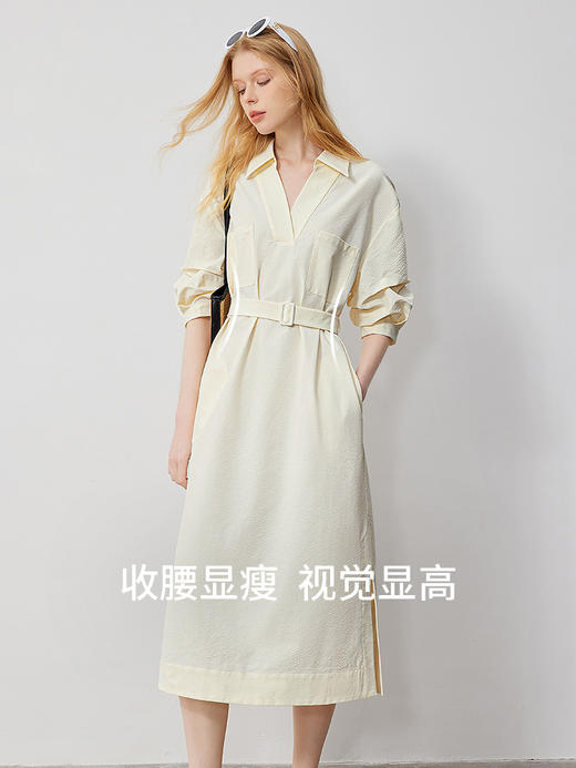 TOYOUTH初语通勤衬衫连衣裙女2025年春季新款V领收腰气质中长裙子 商品图1