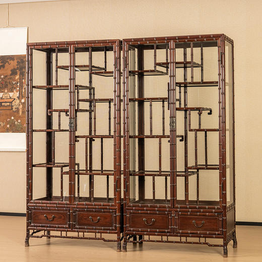 民国	红木竹节工玻璃门博古架（一对） 商品图1