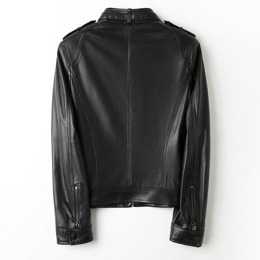 YM909500103 一米阳光Ameter sunlight 秋冬时尚防风立领真皮夹克落肩袖机车修身短款外套女式皮衣 商品图1