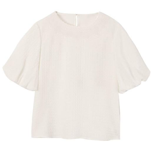 玳莎蕾丝花边圆领真丝小衫女2025夏季新款轻奢优雅泡泡缎T恤上衣  FB31105 商品图4