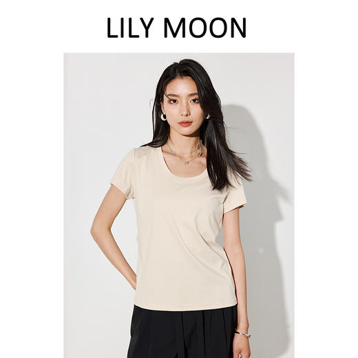 LILYMOON【匹马棉U领T】桑蚕丝亚麻莱赛尔T恤 商品图3