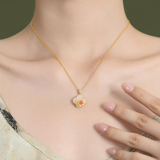 Winy925银百花园系列桃花和田玉项链配证书送女友闺蜜节日生日礼物 商品图2