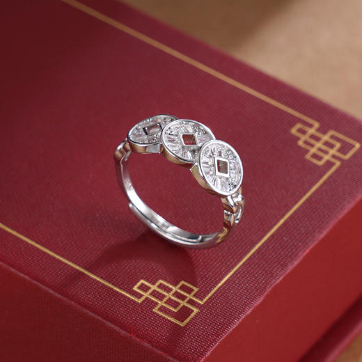 子佩集S925银【财生水流】戒指【JL071015】纯银时尚三个钱币2505 商品图3