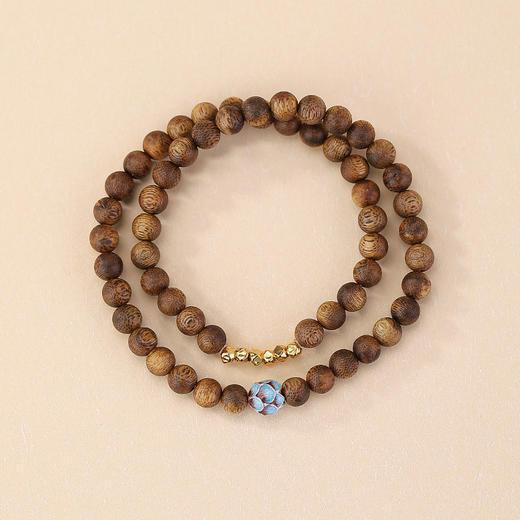 【莲香层染】S925纯银镀金沉香珐琅碎银莲花两圈叠戴圆珠弹力绳手串【CW-SL11805】 商品图1