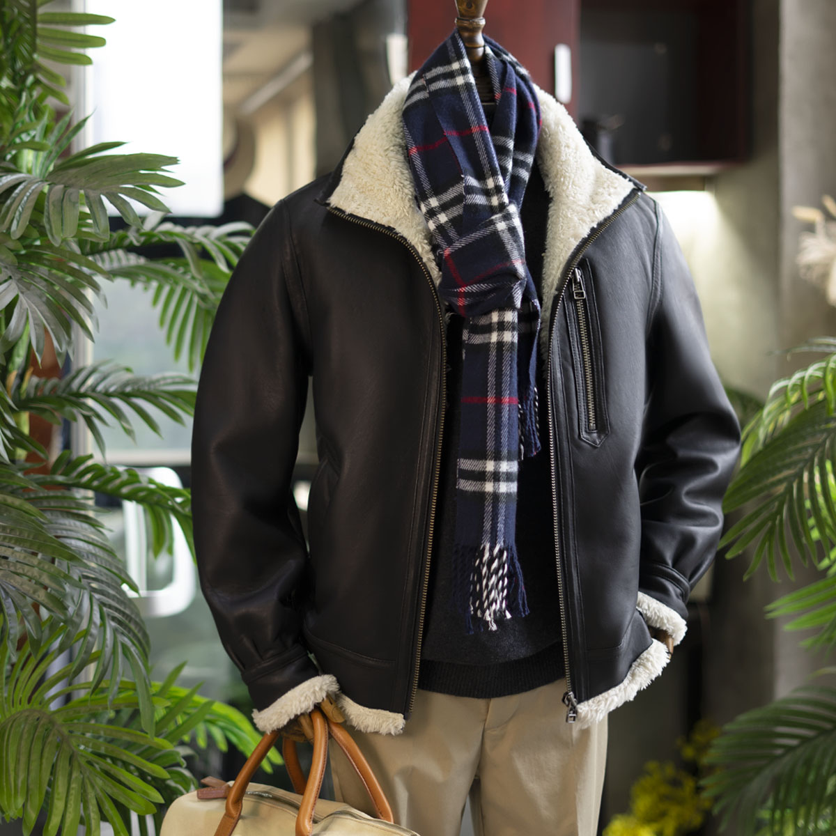 AVIREX - B3款  男士小羊皮夹绒飞行员夹克