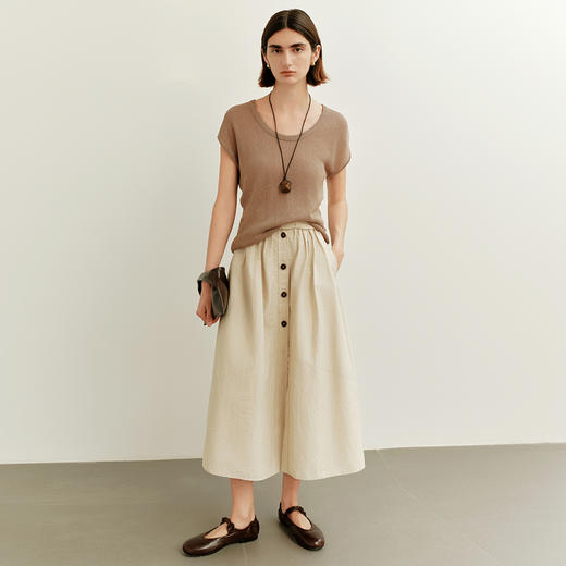 【破价】N°28 夏季2025新款法式设计纽扣半身裙女 中长款轻薄舒适裙子885251Q578 商品图1