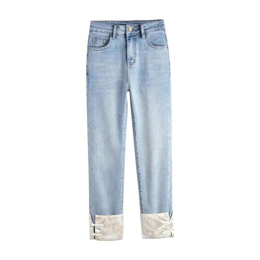 「自」全新升级【铂金会员165/天猫219/差价54】(00540)洛诗琳国风新中式牛仔裤2025新款刺绣小直筒牛仔九分烟管裤00540 商品图4