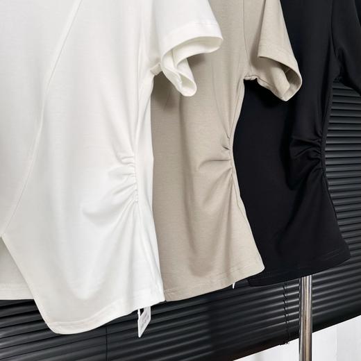 ✨宝藏tee~【前开叉显瘦圆领T恤】王炸捏褶设计收腰修身前开叉设计显瘦百搭圆领短袖T恤女 商品图4