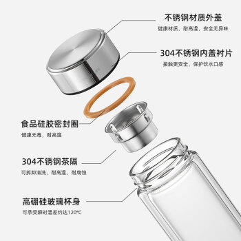 富光玻璃杯双层 带茶隔大容量隔热茶杯高档商务泡茶车载水杯透明杯子 商品图6