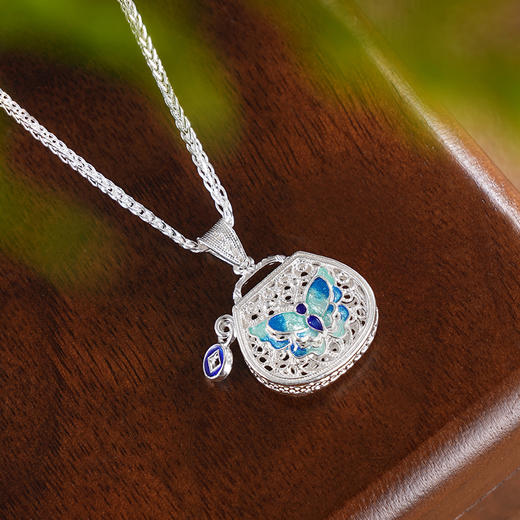 子佩集S990银【纳福之蝶】套链项链【MXTL030】纯银蝴蝶钱袋花丝珐琅彩2505 商品图1