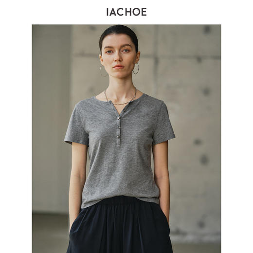 棉仓3631501012-IACHOE亨利领修身T恤 商品图2