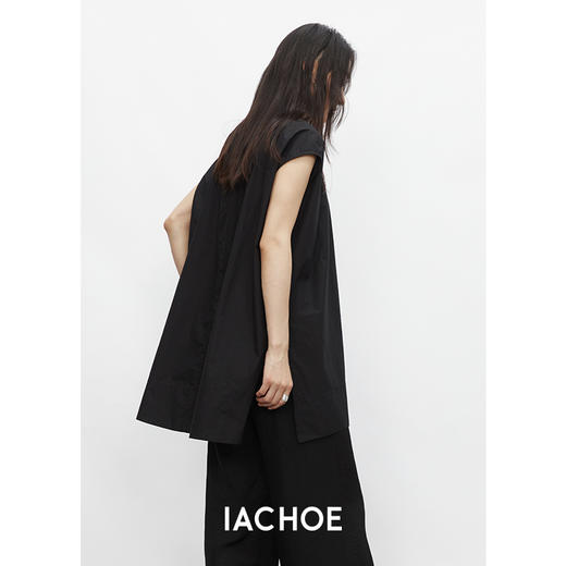 棉仓3431504010-IACHOE 圆领开叉无袖衬衫 商品图4