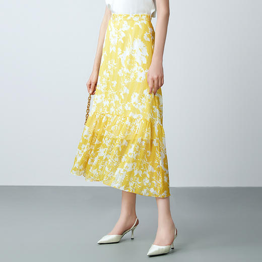 EITIE爱特爱夏季新款气质通勤高腰显瘦a字印花半身裙7806514 商品图1