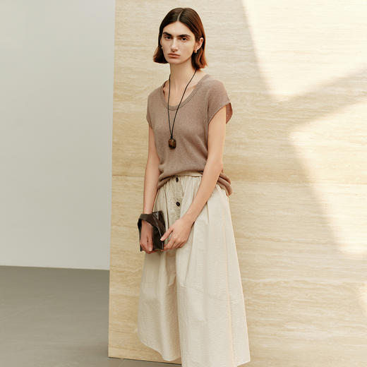 【破价】N°28 夏季2025新款法式设计纽扣半身裙女 中长款轻薄舒适裙子885251Q578 商品图4