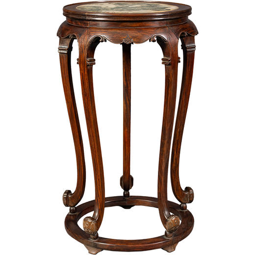 清中期	黄花梨镶云石三弯腿五足带托泥香几 商品图5