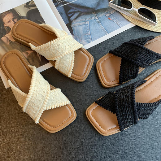 米亚风手工编织交叉真皮鞋垫牛筋大底软底鞋拖凉鞋 商品图0