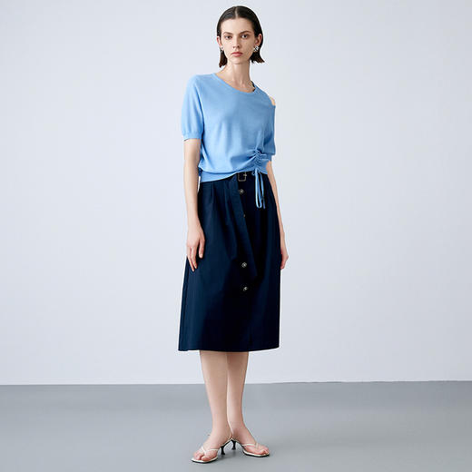 EITIE爱特爱夏季新款文艺气质高腰a字纽扣复古半身裙7806510 商品图3
