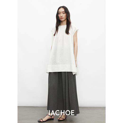 棉仓3431504010-IACHOE 圆领开叉无袖衬衫 商品图0