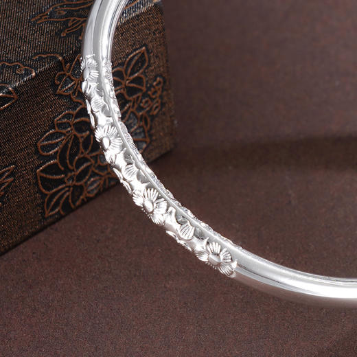 子佩集S999银【桃花春醉】手镯【XXSZ005】纯银圆棍花朵开口2505 商品图4