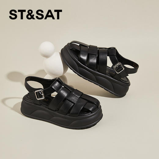 星期六度假风松糕厚底编织猪笼罗马鞋SSD2115EA7 商品图6