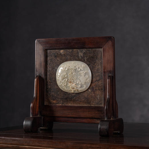 清	红木镶瘿木嵌玉雕寿字纹砚屏 商品图1