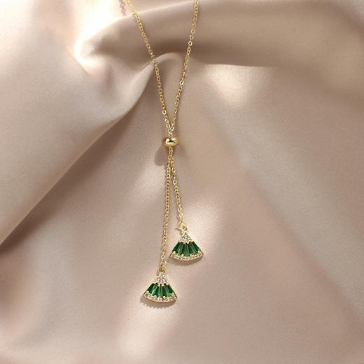 PIARA巴洛克风经典项链祖母绿扇形宝石微镶闪钻项链名媛锁骨链NAB0109 商品图1