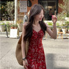 西遇碎花吊带连衣裙女夏季新款海边度假旅游收腰v领长裙SS050685 商品缩略图3