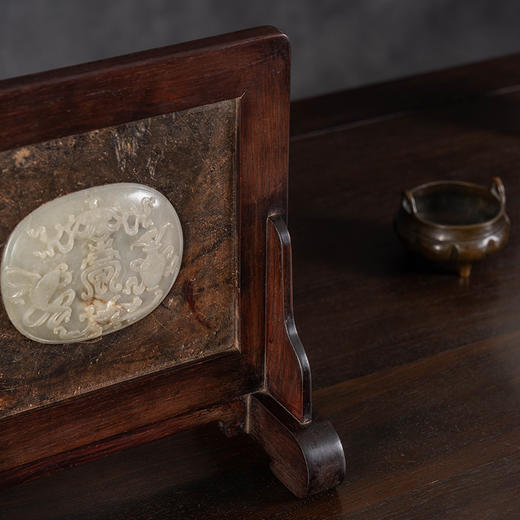 清	红木镶瘿木嵌玉雕寿字纹砚屏 商品图3