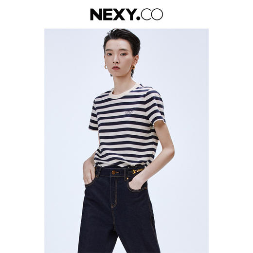 商场同款！2025夏季航海系经典条纹长绒棉短袖圆领T恤！ 商品图3