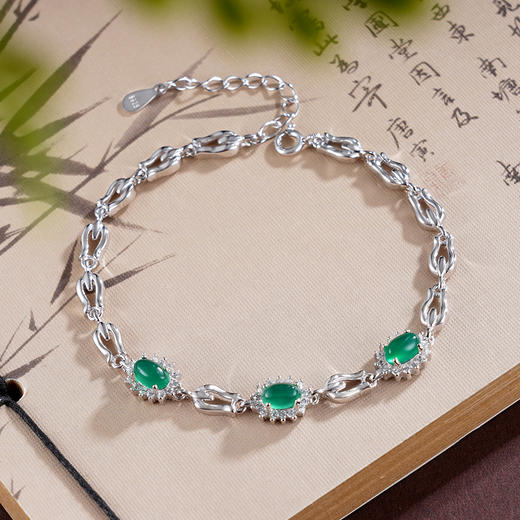 子佩集S925银【绿忆江南】手链【SL022312】纯银绿玉髓2505 商品图1