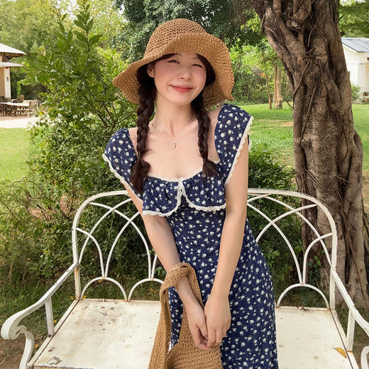 西遇两穿吊带连衣裙女夏季新款蕾丝花边抹胸鱼尾修身碎花长裙SS050670 商品图3