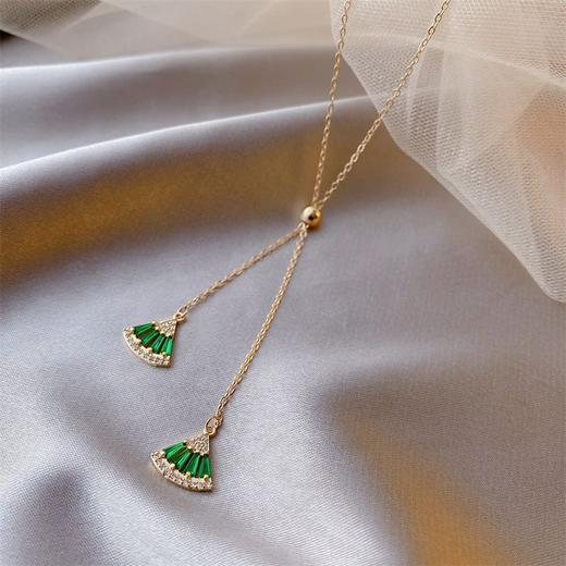 PIARA巴洛克风经典项链祖母绿扇形宝石微镶闪钻项链名媛锁骨链NAB0109 商品图5