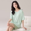 自然醒朝云（带胸垫）一体睡衣女夏季冰丝螺纹短袖短裤纯色简约慵懒风家居服套装QH 商品缩略图7