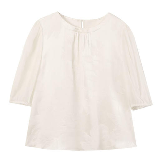 玳莎真丝花罗圆领小衫女2025年夏季新款100%桑蚕丝提花五分袖上衣  FB31202 商品图4