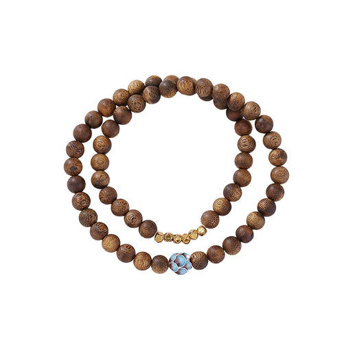 【莲香层染】S925纯银镀金沉香珐琅碎银莲花两圈叠戴圆珠弹力绳手串【CW-SL11805】 商品图4