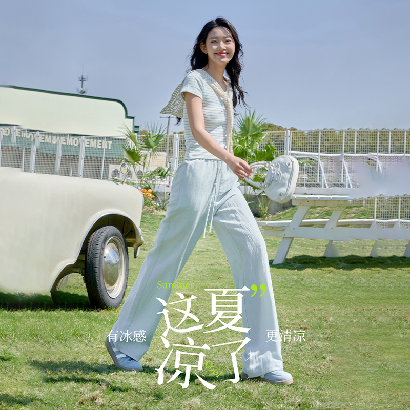 天丝亚麻阔腿裤 莱赛尔亚麻混纺 垂坠清凉 显高显瘦 抗褶皱易打理 宽松版型遮胯显高