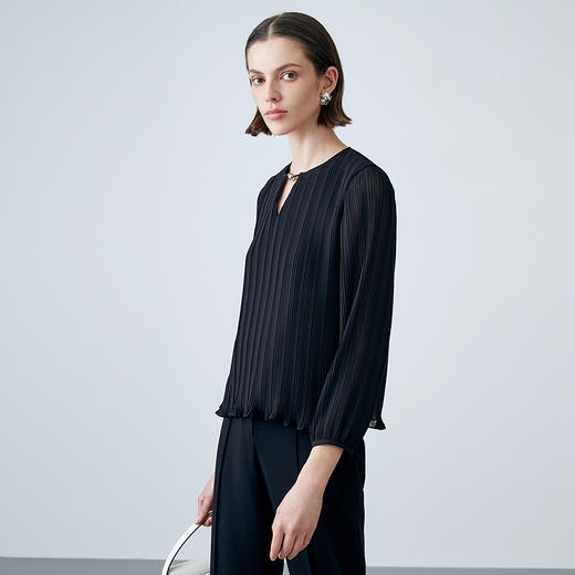 EITIE爱特爱夏季新款气质网纱飘逸慵懒通勤直筒衫上衣7813521 商品图7