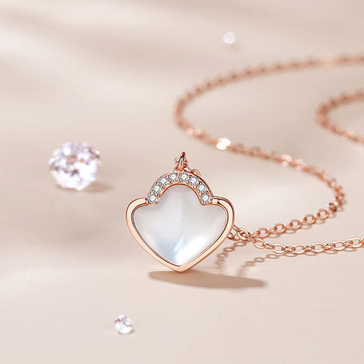 PIARA 一贝子项链女纯银时尚韩版母吊坠小众ins心形锁骨链 商品图0