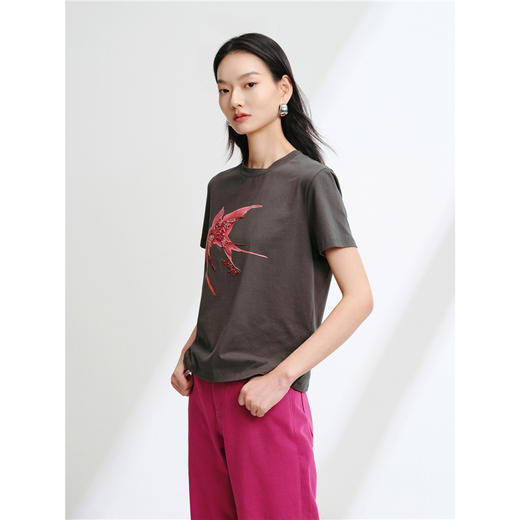 2025春季新款女装 舒适棉短上衣！珠绣印花圆领短袖T恤！ 商品图0