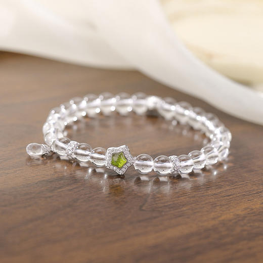 【星辰幻境】S925纯银天然白水晶绿色碧玺星星圆珠手串【CW-SL11739-30】 商品图1