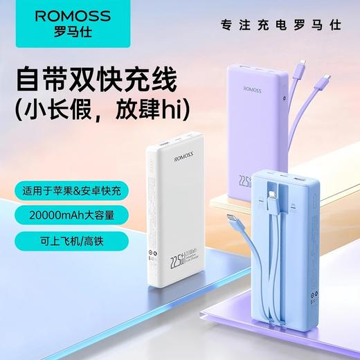 【团购】罗马仕自带线充电宝双向快充20000毫安大容量闪充耐用户外移动电源 商品图0