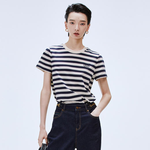 商场同款！2025夏季航海系经典条纹长绒棉短袖圆领T恤！ 商品图4
