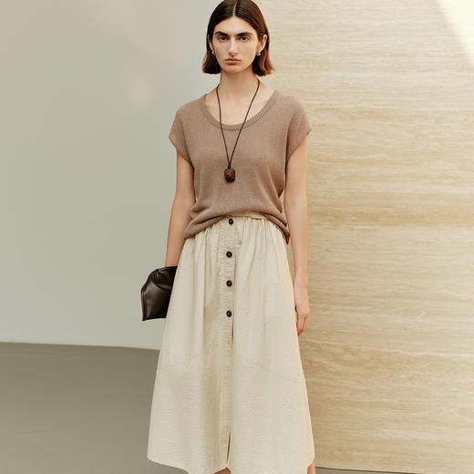 【破价】N°28 夏季2025新款法式设计纽扣半身裙女 中长款轻薄舒适裙子885251Q578 商品图3