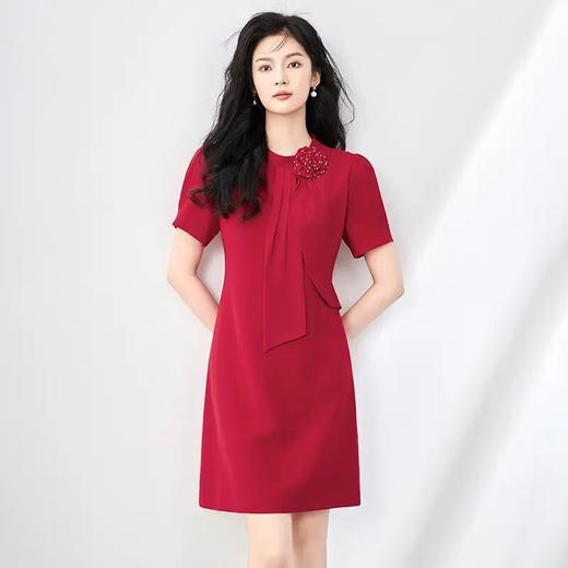 「高货wl」全新升级【铂金会员358/天猫479/差价121】(94907)洛诗琳优雅高级感钉珠飘带连衣裙2025夏季时尚立体花朵裙子94907 商品图2