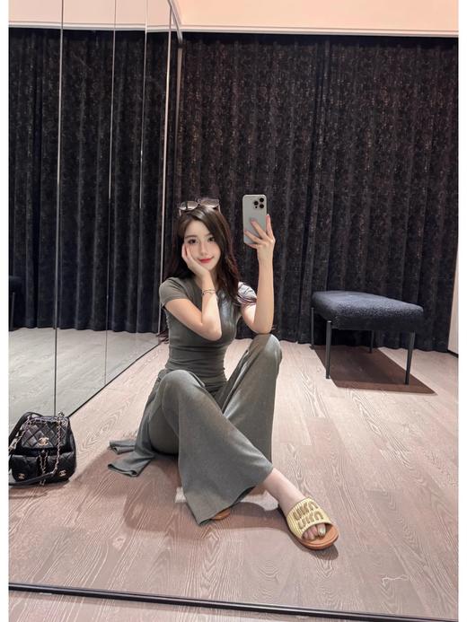 缪缪 春夏系列拉菲草编织皮质Logo半拖 （HC） 商品图5