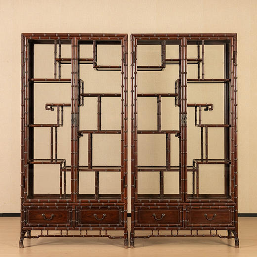 民国	红木竹节工玻璃门博古架（一对） 商品图0