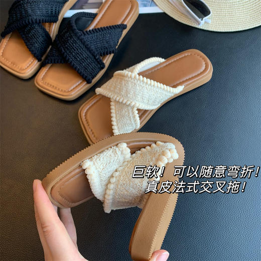 米亚风手工编织交叉真皮鞋垫牛筋大底软底鞋拖凉鞋 商品图9