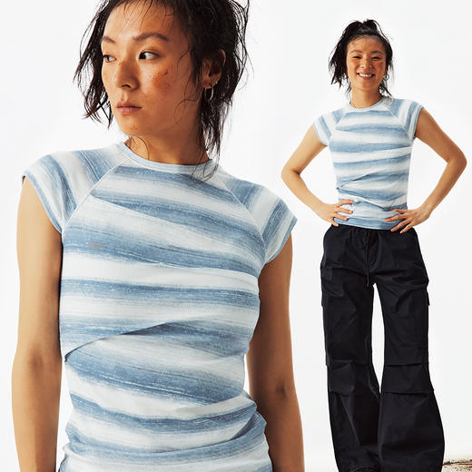 CryingCenter 海洋水波纹理捏褶小飞袖短袖tee 哭喊中心 商品图0